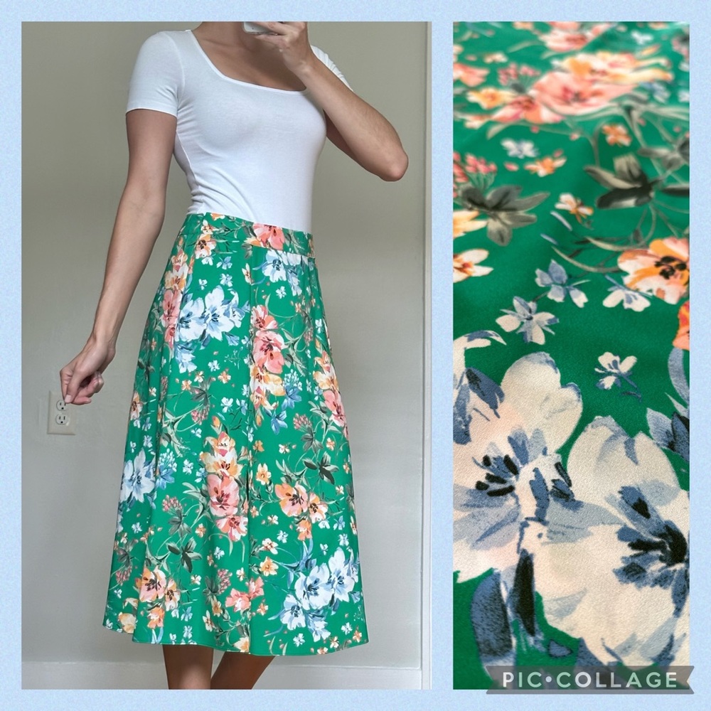 Ann Taylor LOFT Green Floral Midi Skirt
